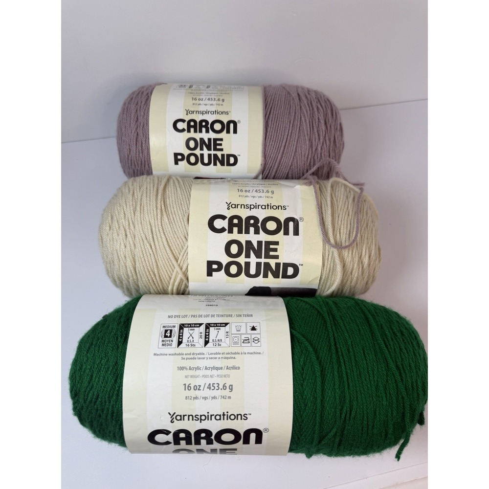 LOT OF 3 SKEINS Caron One Pound 100% Acrylic Yarns Mixed Colors‎
